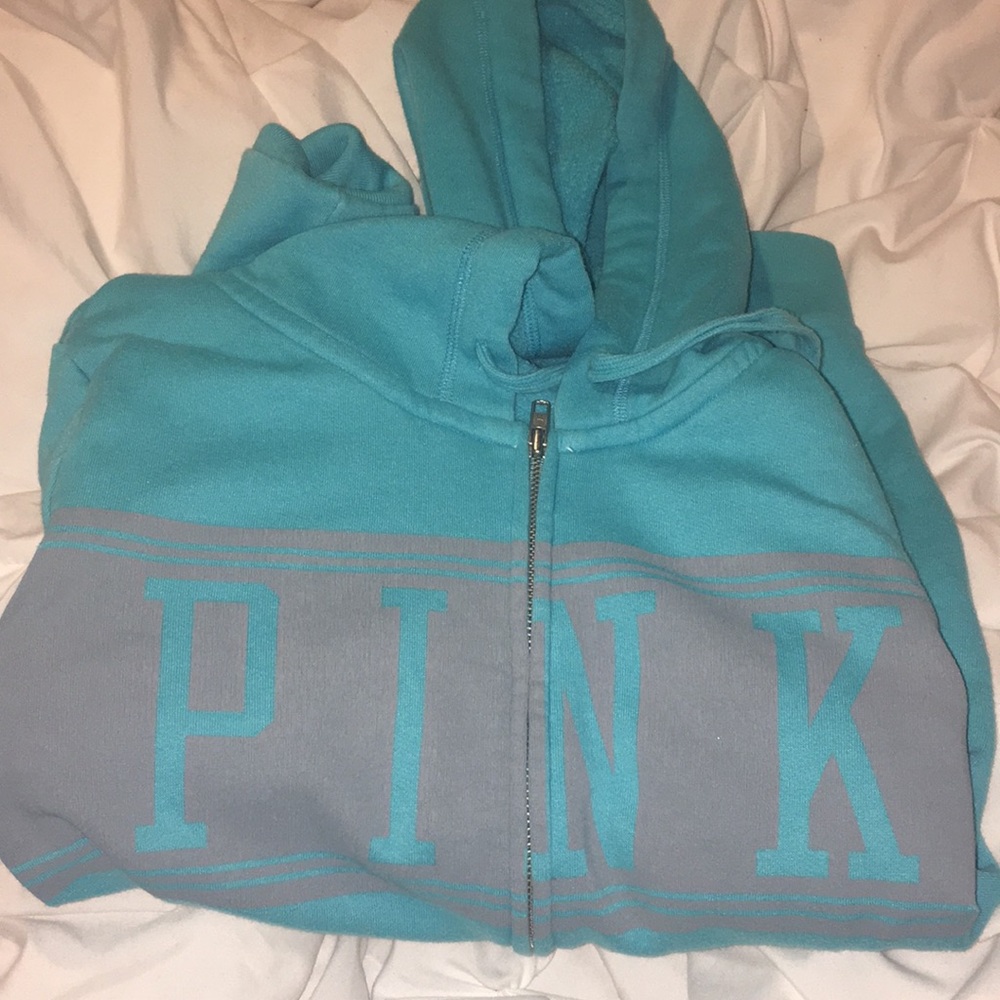 PINK blue hoodie zip up jacket